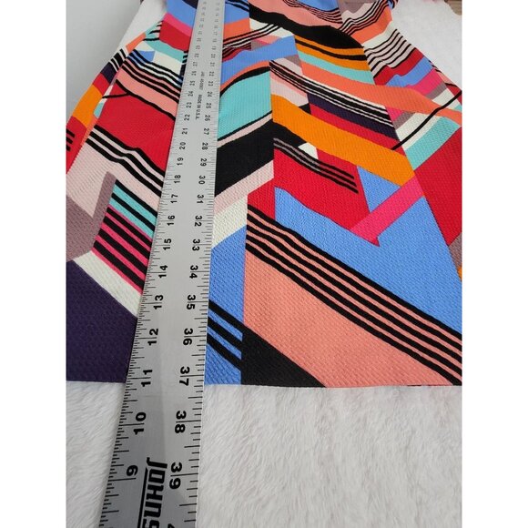 Wesleerose Colorful Geometric Print Long-Sleeve V-Neck Shift Dress Large Stretch - Picture 8 of 8